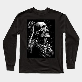 skeleton in space, halloween design, black background Long Sleeve T-Shirt